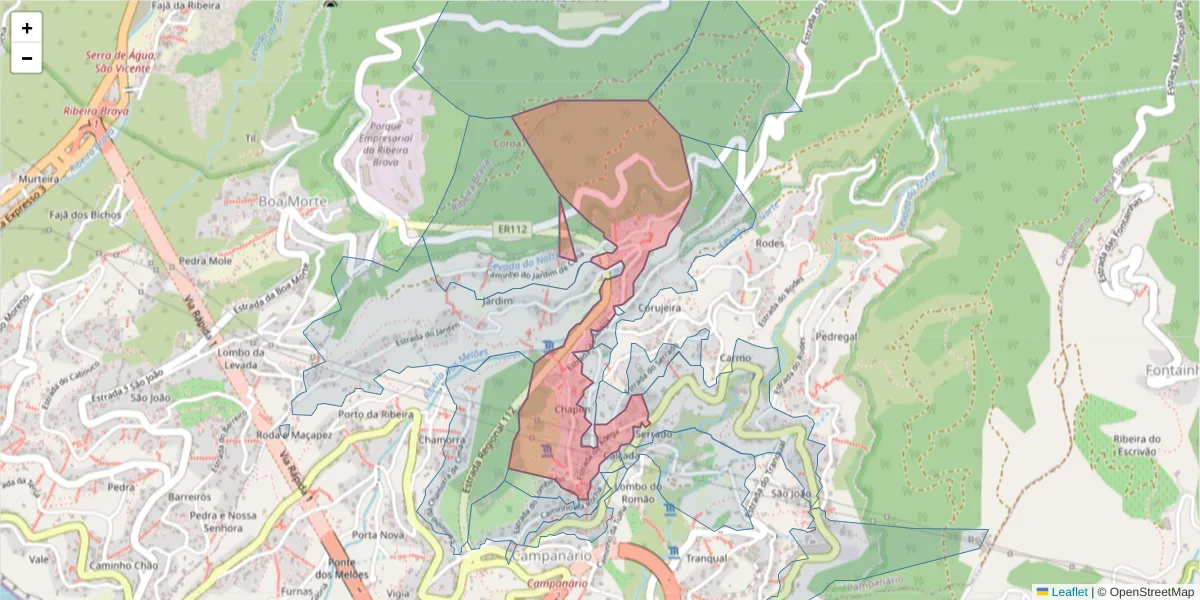 Mapa detalhado do código postal 9350-039 com limites, códigos postais vizinhos e agências dos correios