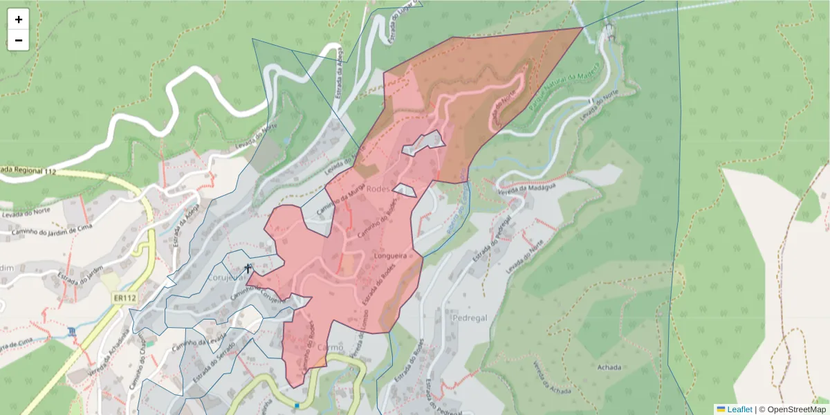 Mapa detalhado do código postal 9350-042 com limites, códigos postais vizinhos e agências dos correios