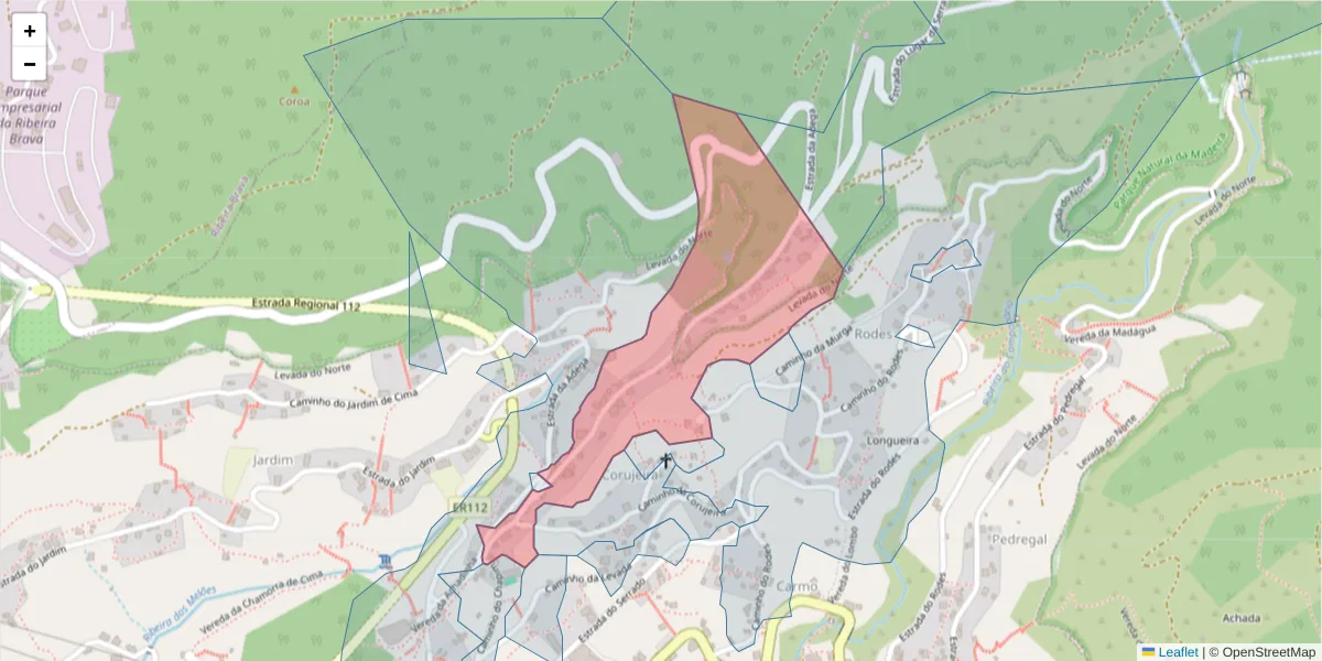 Mapa detalhado do código postal 9350-043 com limites, códigos postais vizinhos e agências dos correios
