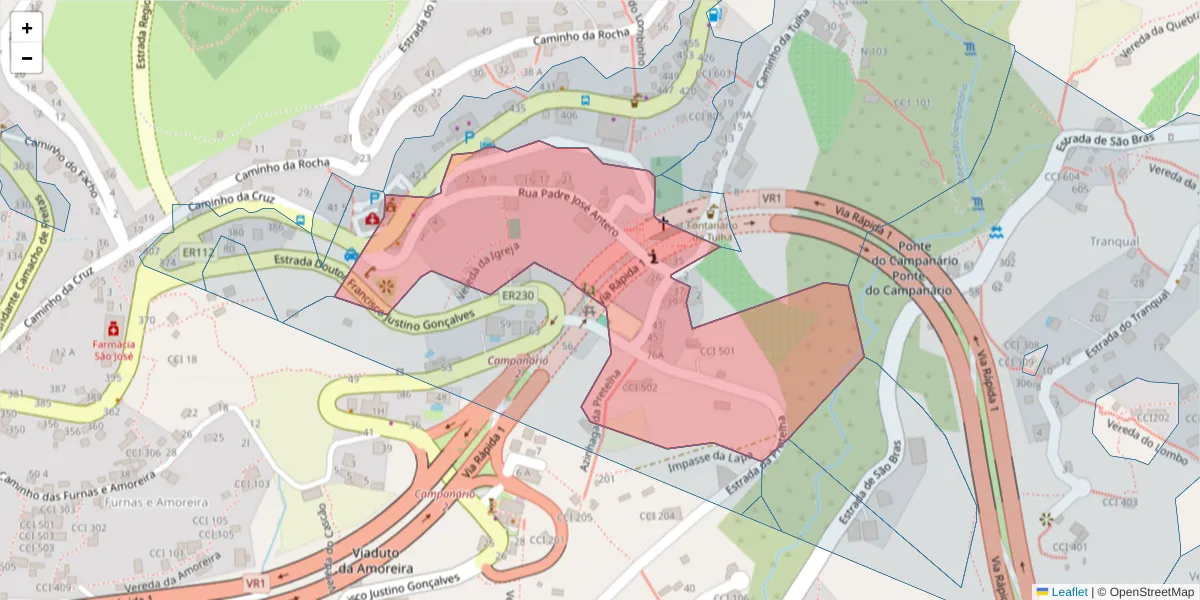 Mapa detalhado do código postal 9350-066 com limites, códigos postais vizinhos e agências dos correios