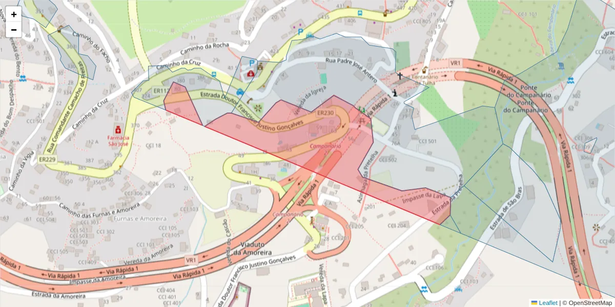Mapa detalhado do código postal 9350-069 com limites, códigos postais vizinhos e agências dos correios
