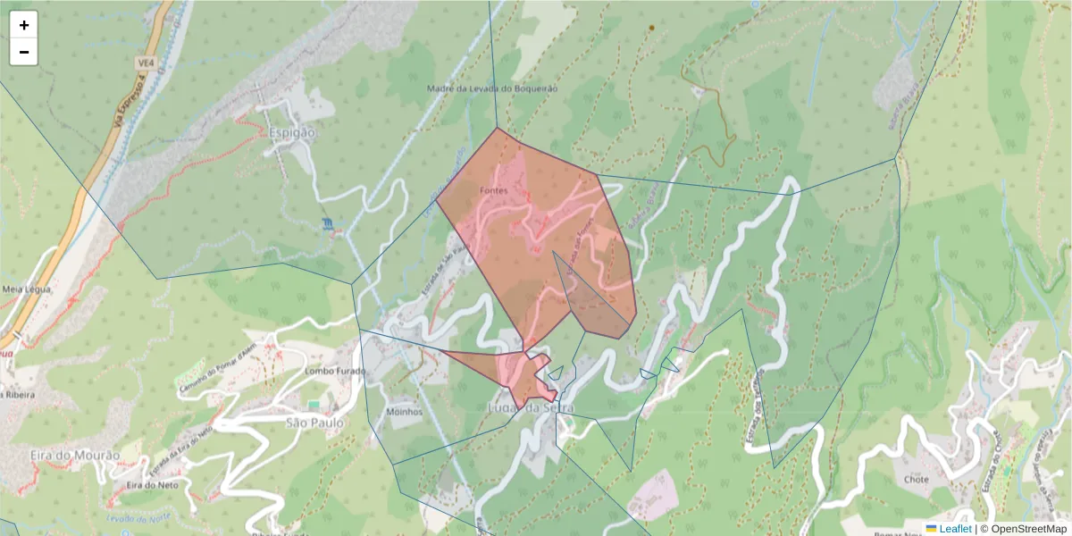 Mapa detalhado do código postal 9350-083 com limites, códigos postais vizinhos e agências dos correios