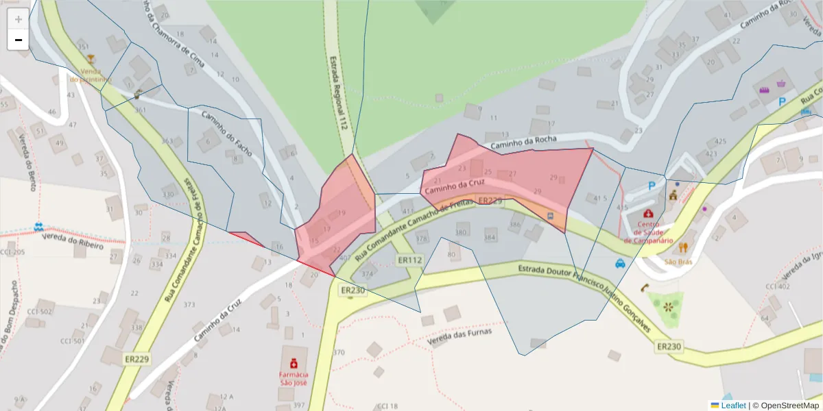 Mapa detalhado do código postal 9350-085 com limites, códigos postais vizinhos e agências dos correios