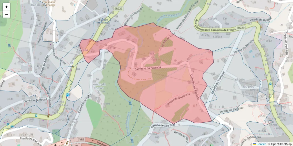 Mapa detalhado do código postal 9350-090 com limites, códigos postais vizinhos e agências dos correios