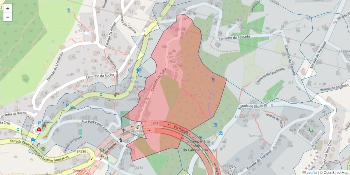 Mapa detalhado do código postal 9350-093 com limites, códigos postais vizinhos e agências dos correios