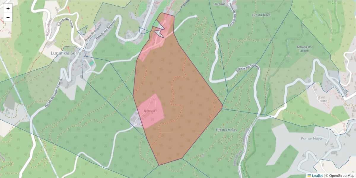 Mapa detalhado do código postal 9350-100 com limites, códigos postais vizinhos e agências dos correios