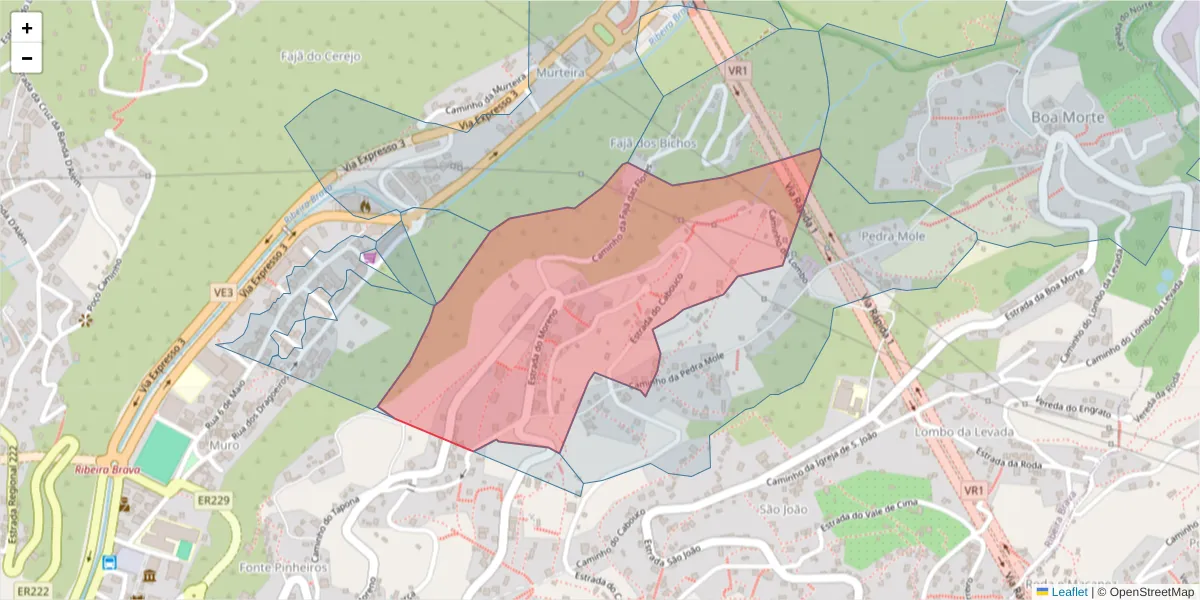 Mapa detalhado do código postal 9350-133 com limites, códigos postais vizinhos e agências dos correios