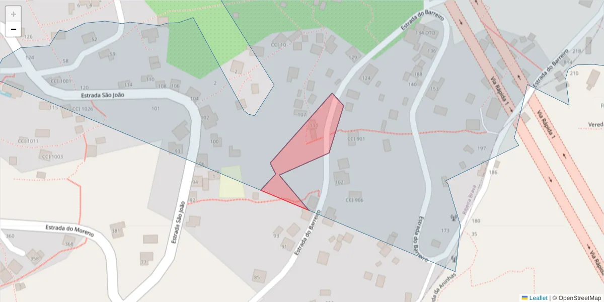Mapa detalhado do código postal 9350-135 com limites, códigos postais vizinhos e agências dos correios