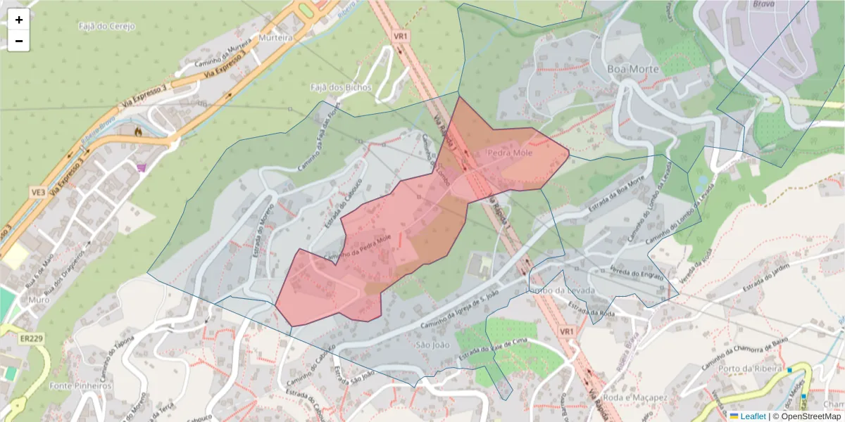 Mapa detalhado do código postal 9350-136 com limites, códigos postais vizinhos e agências dos correios