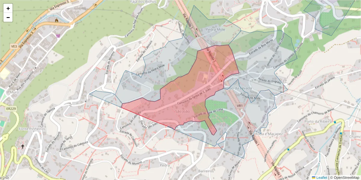 Mapa detalhado do código postal 9350-141 com limites, códigos postais vizinhos e agências dos correios