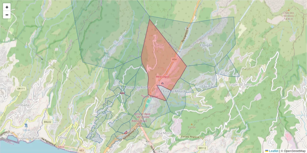 Mapa detalhado do código postal 9350-148 com limites, códigos postais vizinhos e agências dos correios