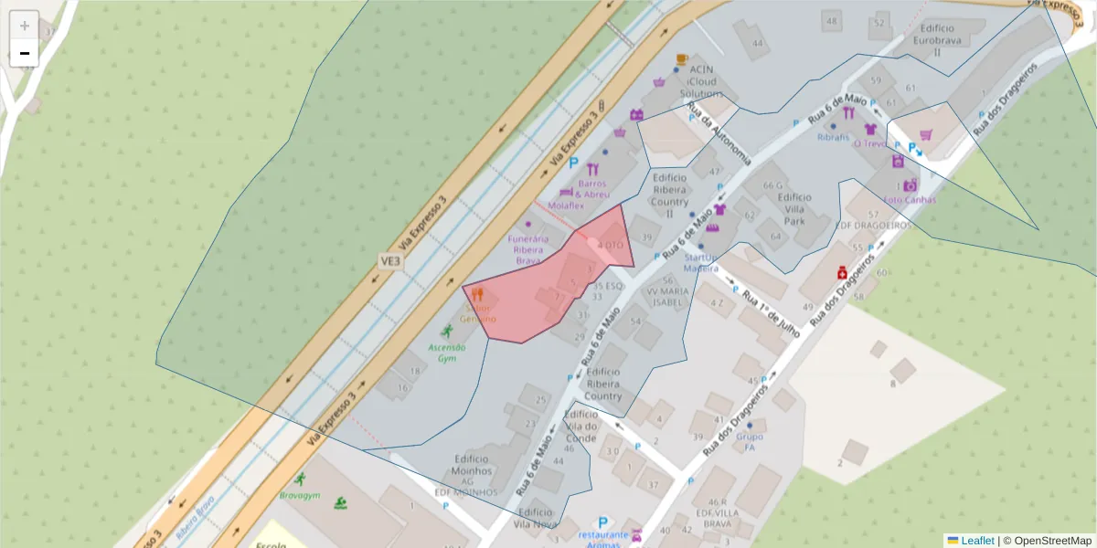 Mapa detalhado do código postal 9350-226 com limites, códigos postais vizinhos e agências dos correios