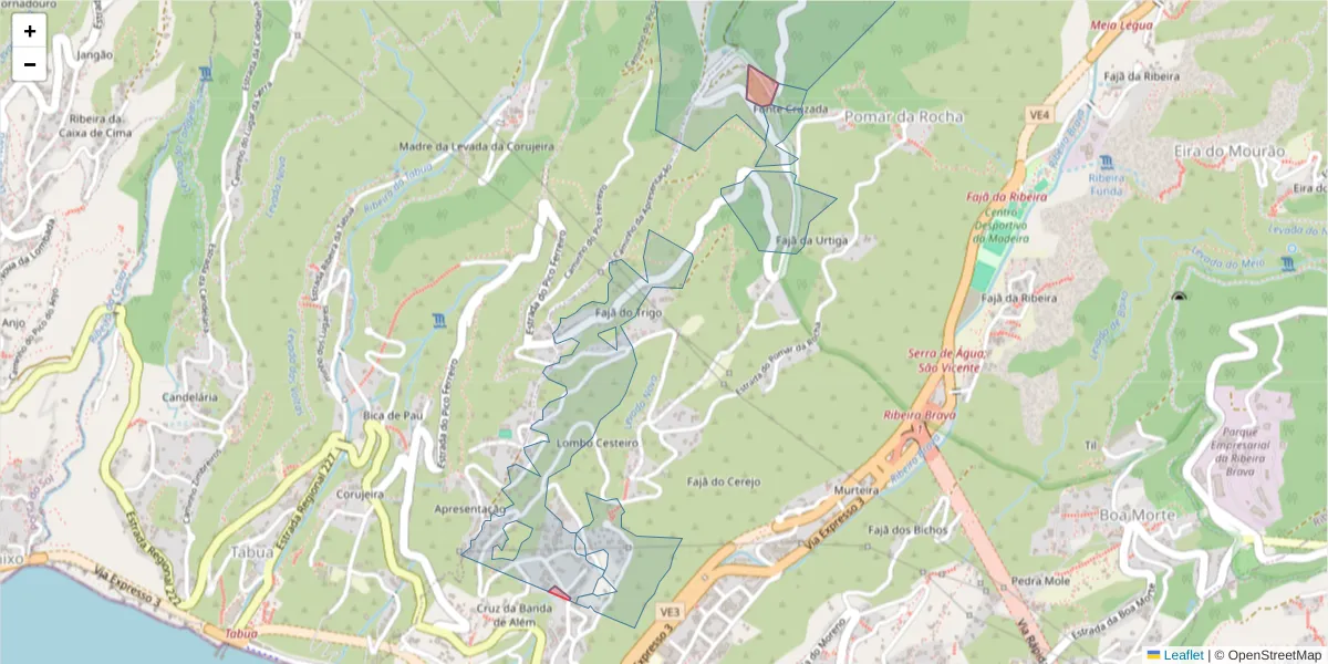 Mapa detalhado do código postal 9350-232 com limites, códigos postais vizinhos e agências dos correios