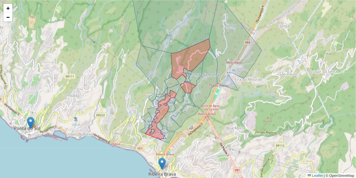 Mapa detalhado do código postal 9350-238 com limites, códigos postais vizinhos e agências dos correios