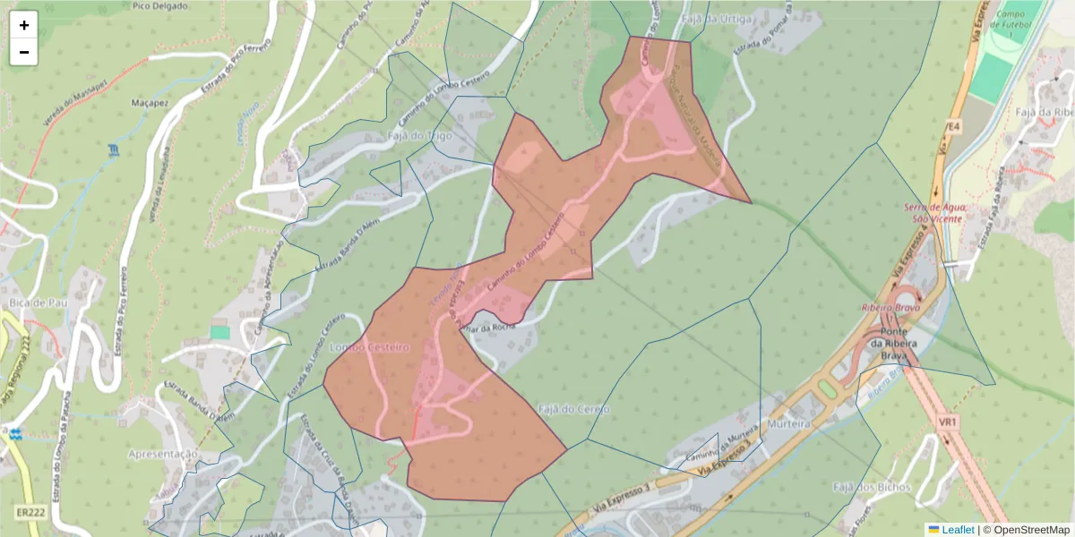 Mapa detalhado do código postal 9350-251 com limites, códigos postais vizinhos e agências dos correios