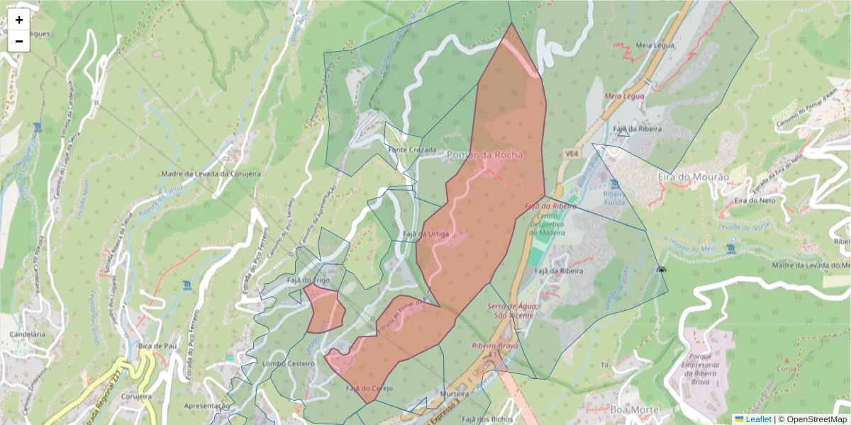 Mapa detalhado do código postal 9350-253 com limites, códigos postais vizinhos e agências dos correios