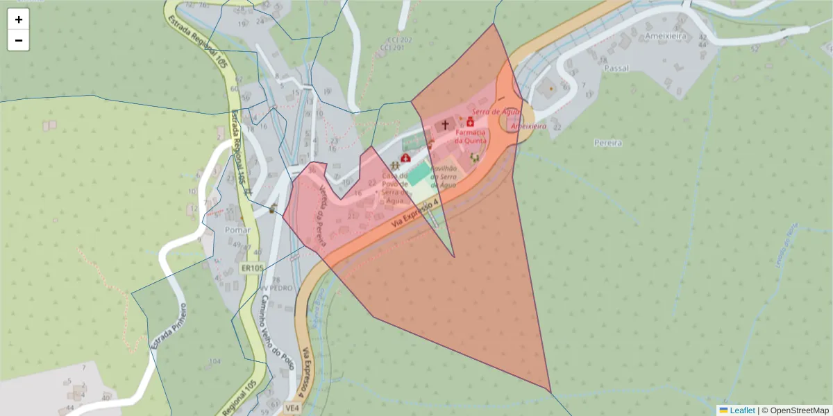 Mapa detalhado do código postal 9350-323 com limites, códigos postais vizinhos e agências dos correios