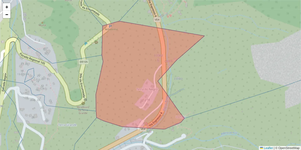 Mapa detalhado do código postal 9350-327 com limites, códigos postais vizinhos e agências dos correios
