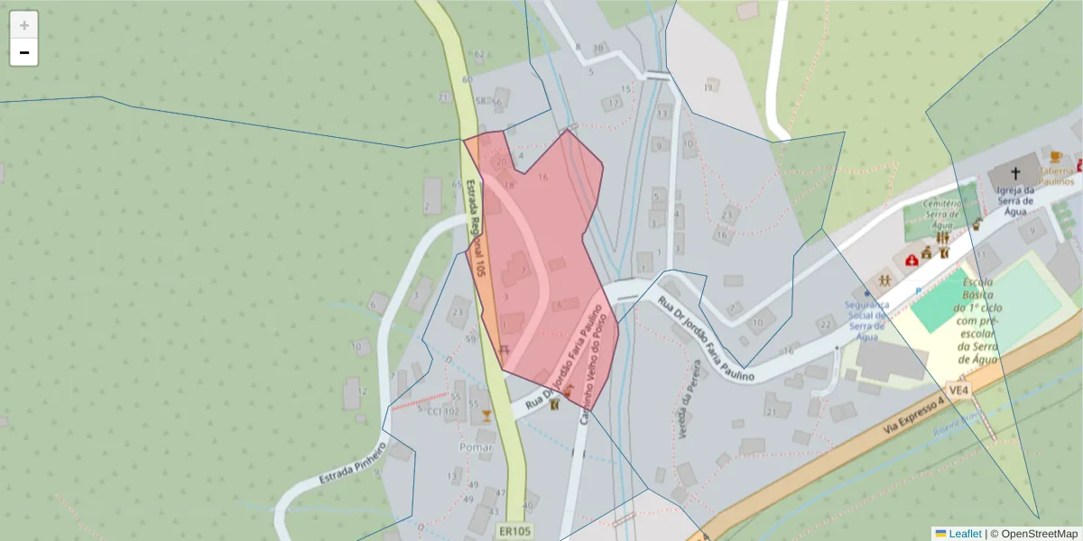 Mapa detalhado do código postal 9350-329 com limites, códigos postais vizinhos e agências dos correios