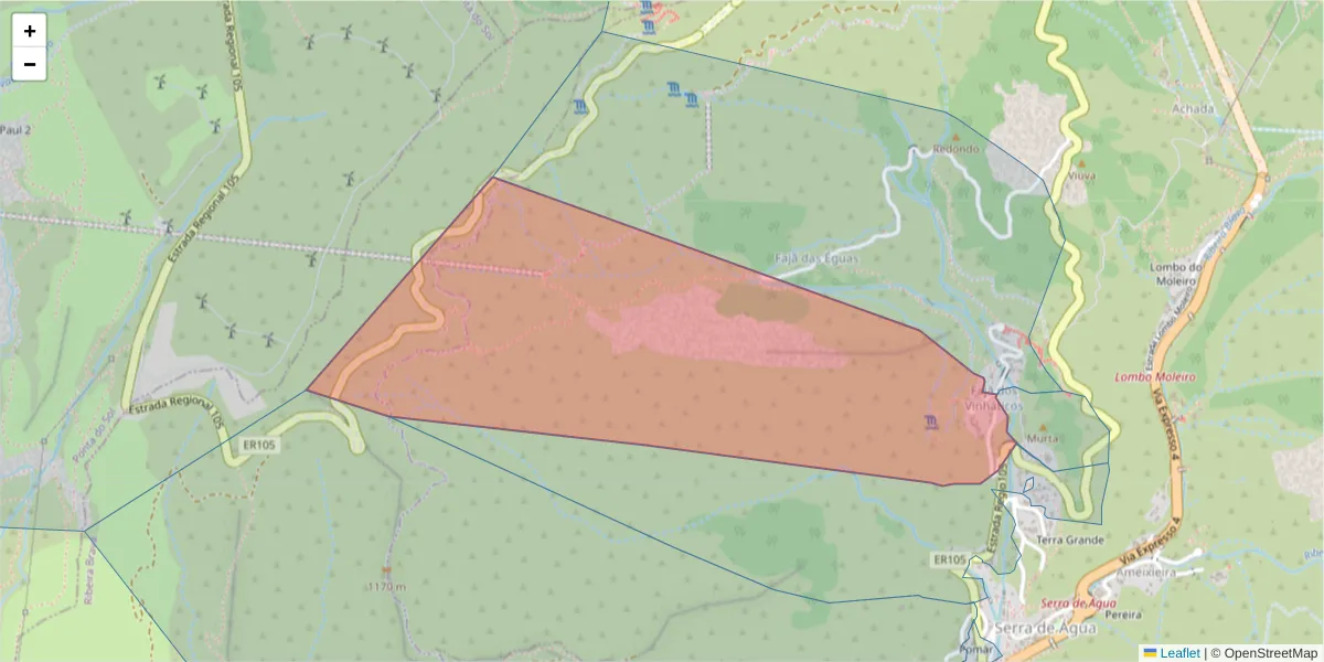 Mapa detalhado do código postal 9350-333 com limites, códigos postais vizinhos e agências dos correios