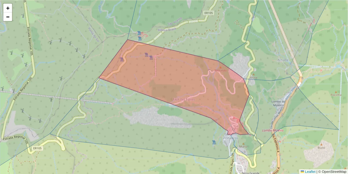 Mapa detalhado do código postal 9350-335 com limites, códigos postais vizinhos e agências dos correios