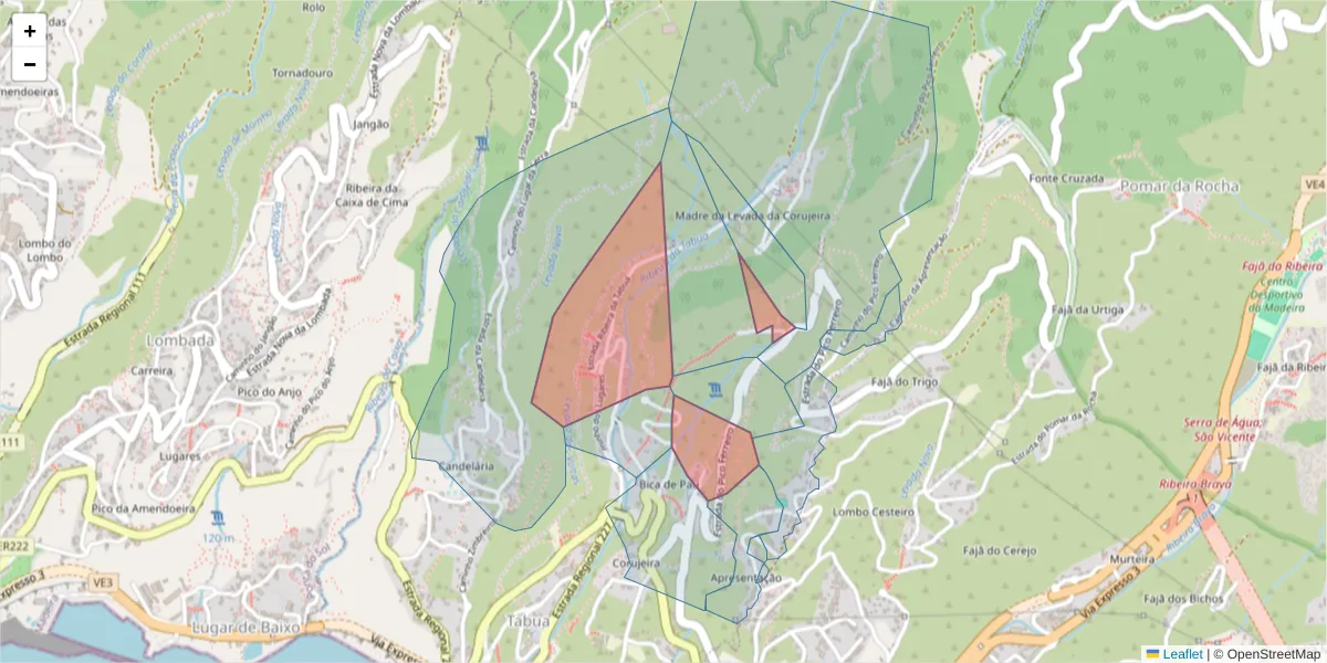 Mapa detalhado do código postal 9350-409 com limites, códigos postais vizinhos e agências dos correios