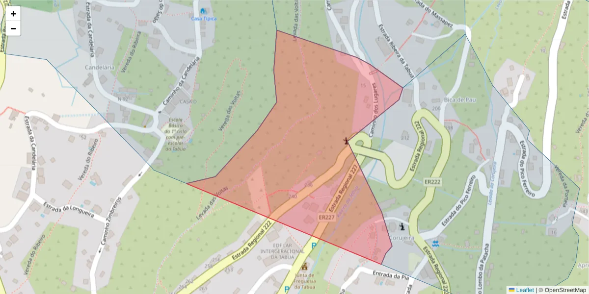 Mapa detalhado do código postal 9350-412 com limites, códigos postais vizinhos e agências dos correios