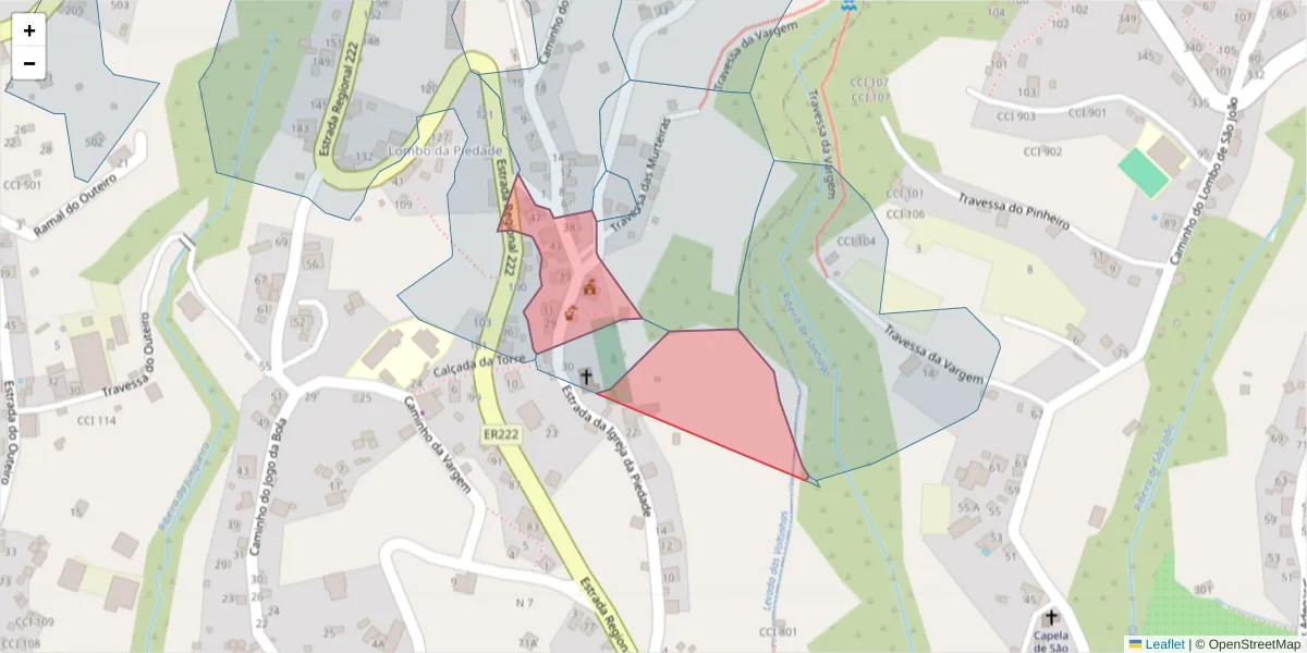 Mapa detalhado do código postal 9360-301 com limites, códigos postais vizinhos e agências dos correios