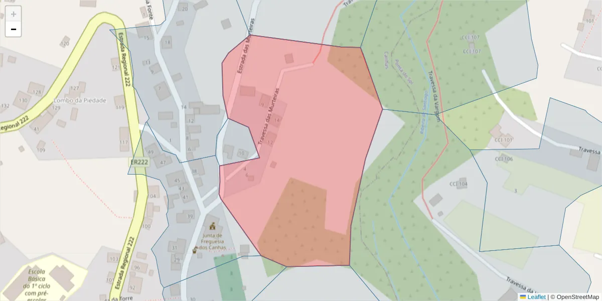 Mapa detalhado do código postal 9360-302 com limites, códigos postais vizinhos e agências dos correios