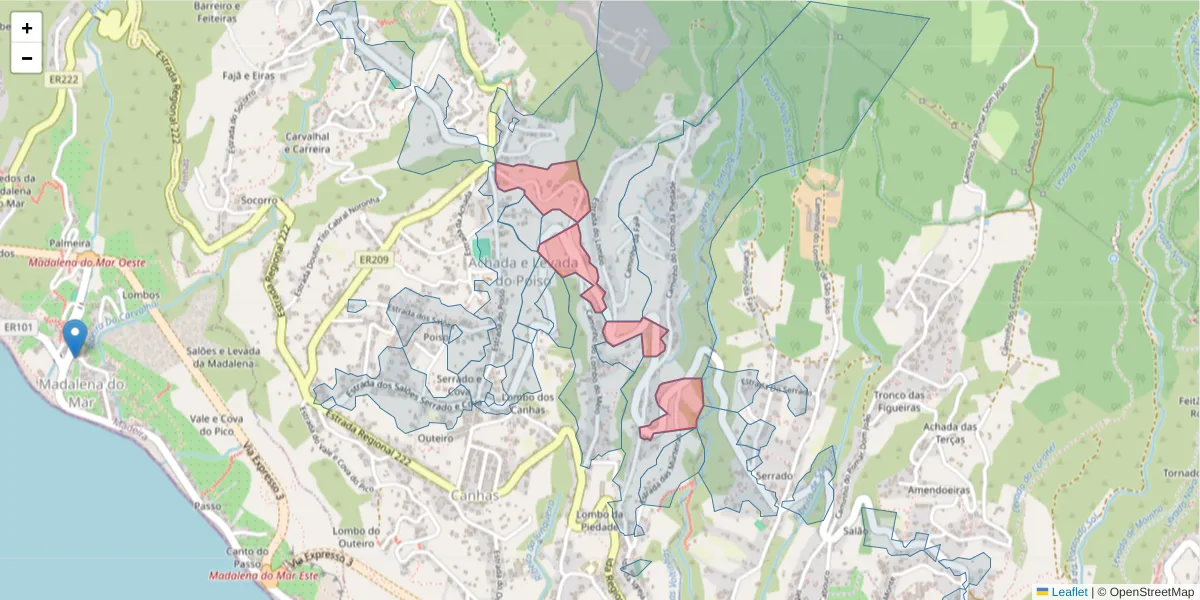 Mapa detalhado do código postal 9360-306 com limites, códigos postais vizinhos e agências dos correios