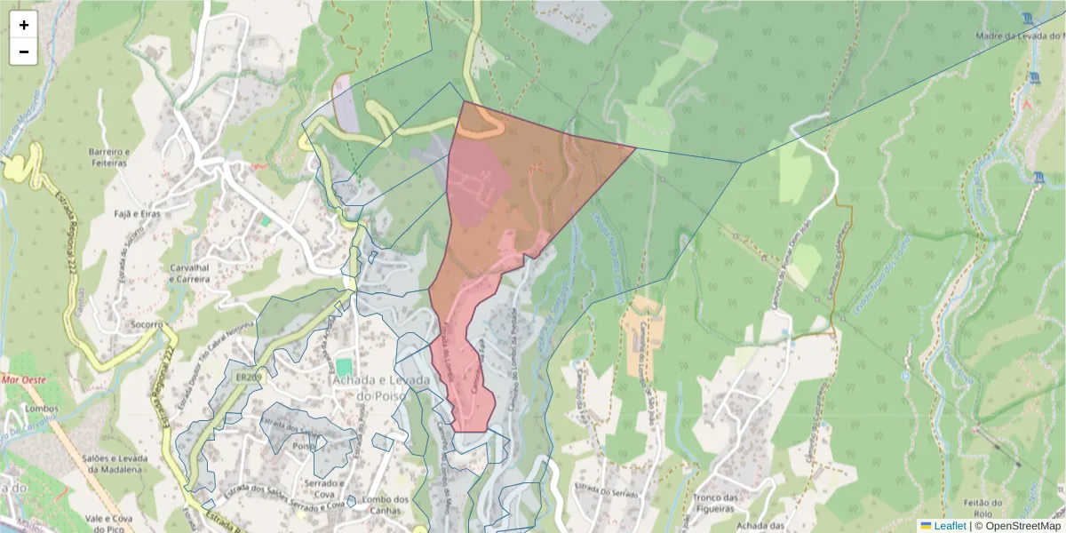Mapa detalhado do código postal 9360-308 com limites, códigos postais vizinhos e agências dos correios