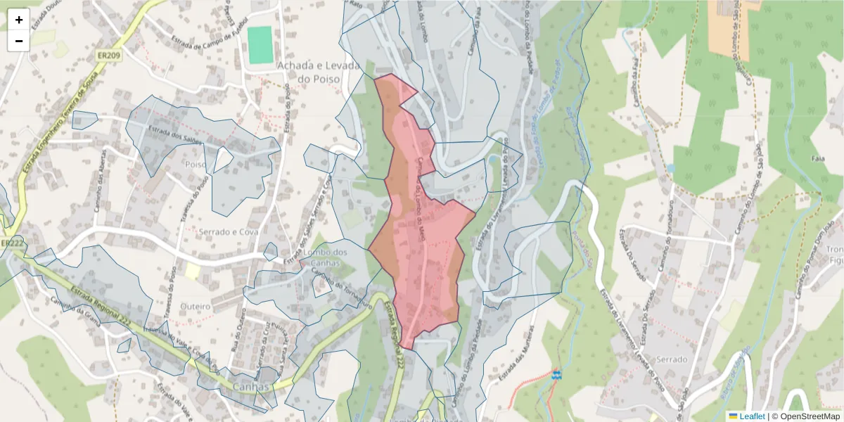 Mapa detalhado do código postal 9360-309 com limites, códigos postais vizinhos e agências dos correios