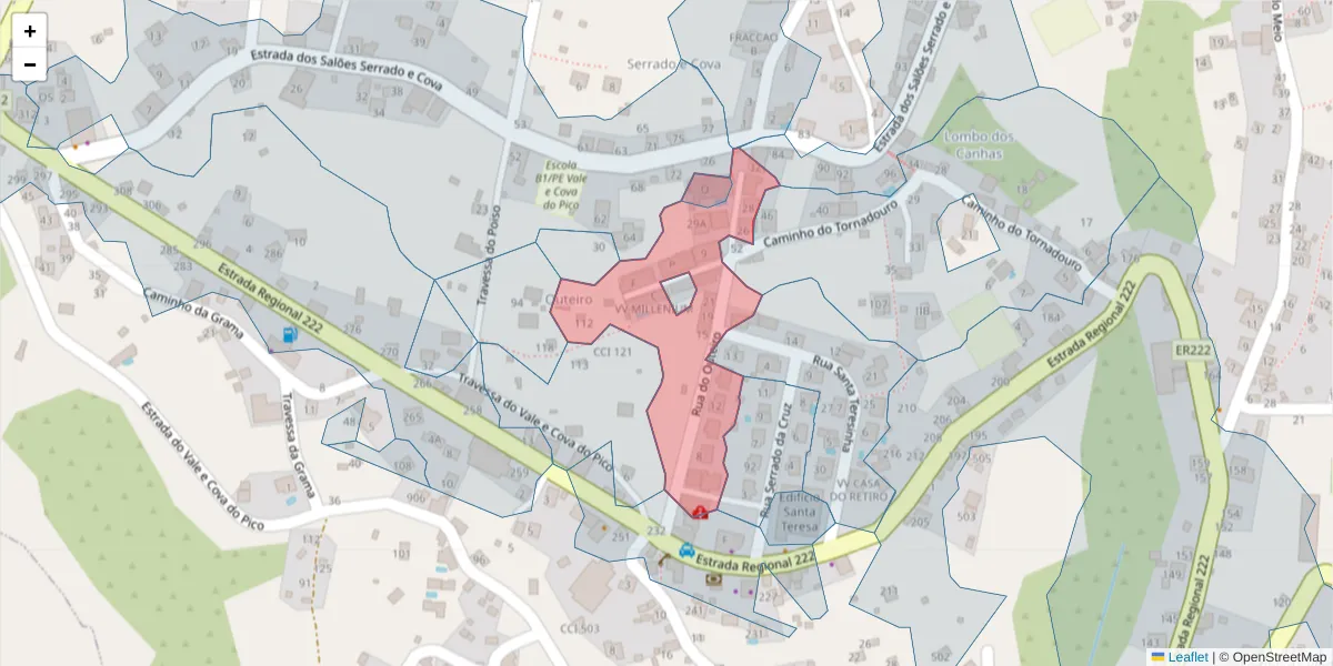 Mapa detalhado do código postal 9360-312 com limites, códigos postais vizinhos e agências dos correios