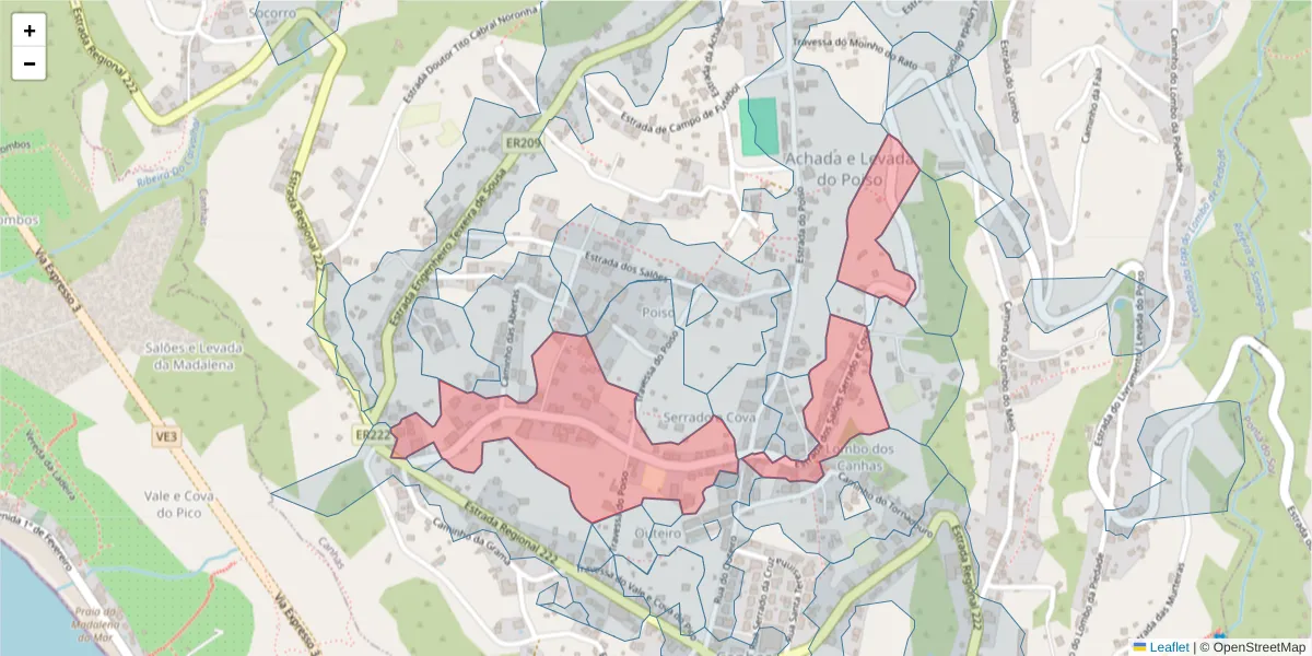 Mapa detalhado do código postal 9360-318 com limites, códigos postais vizinhos e agências dos correios