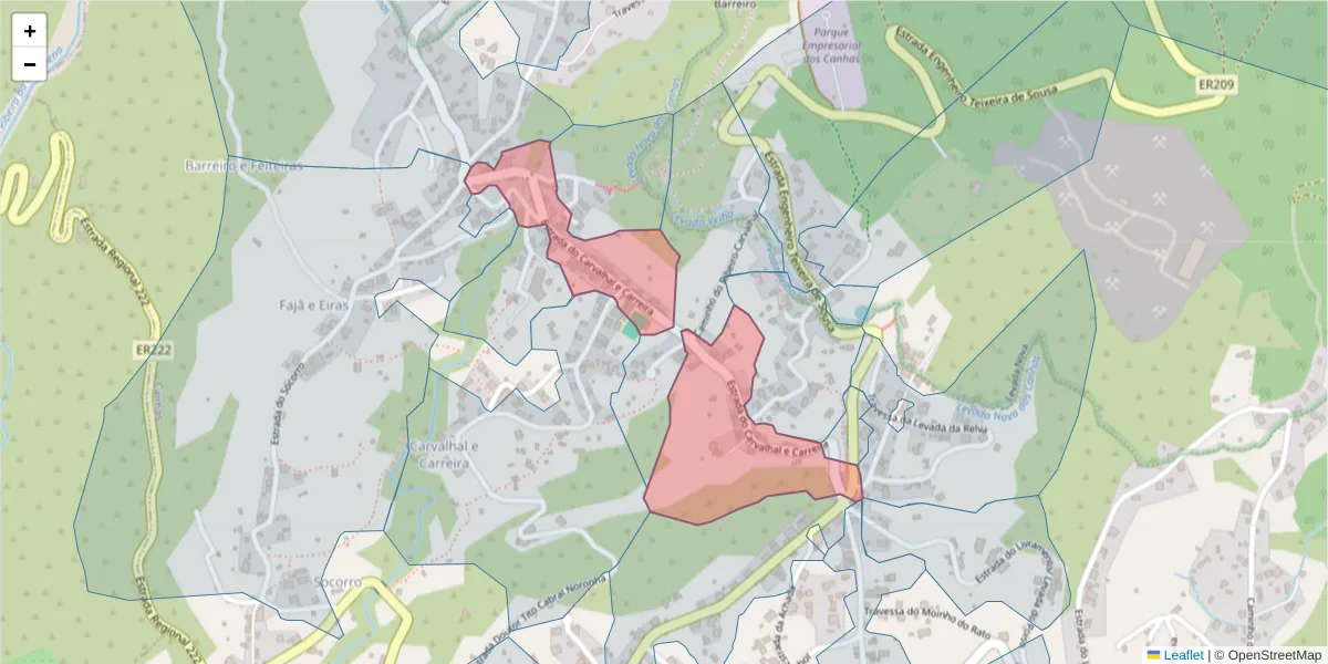 Mapa detalhado do código postal 9360-333 com limites, códigos postais vizinhos e agências dos correios