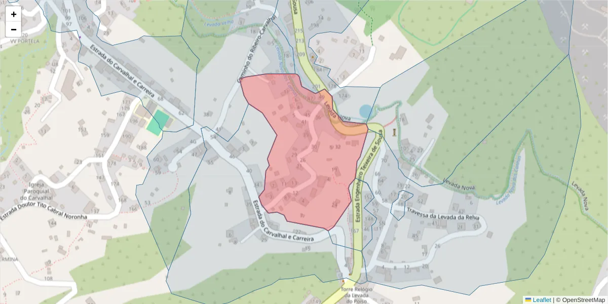 Mapa detalhado do código postal 9360-334 com limites, códigos postais vizinhos e agências dos correios