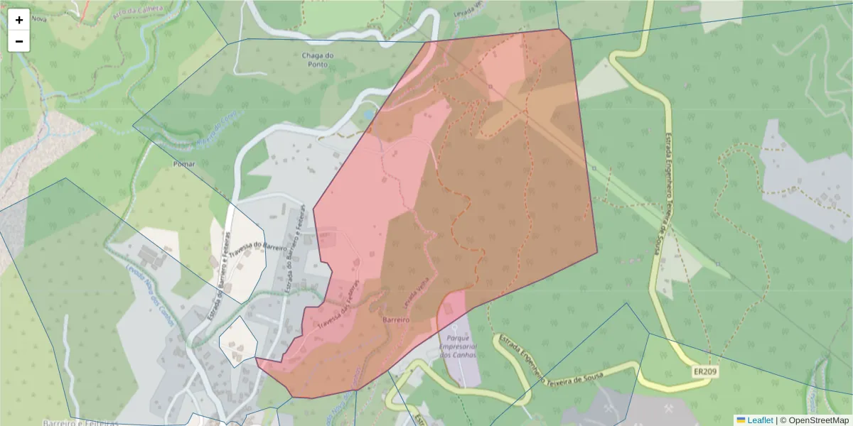 Mapa detalhado do código postal 9360-338 com limites, códigos postais vizinhos e agências dos correios