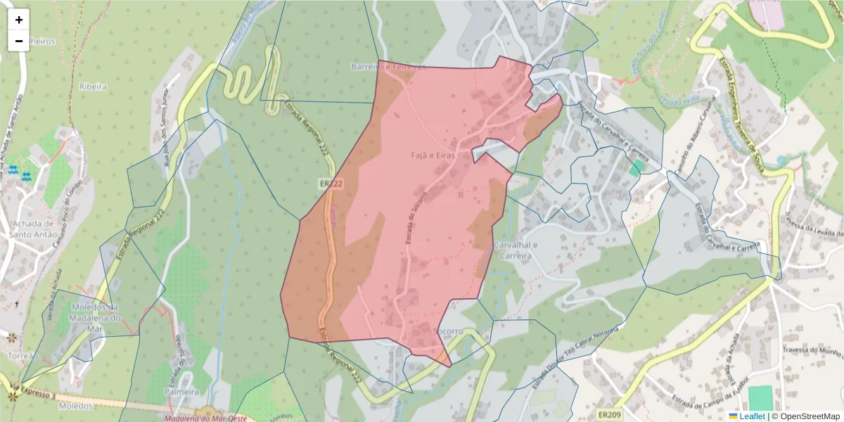 Mapa detalhado do código postal 9360-340 com limites, códigos postais vizinhos e agências dos correios