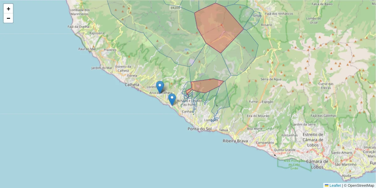 Mapa detalhado do código postal 9360-361 com limites, códigos postais vizinhos e agências dos correios