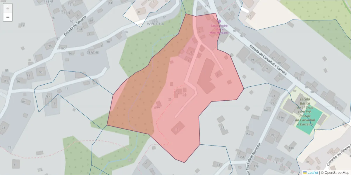 Mapa detalhado do código postal 9360-364 com limites, códigos postais vizinhos e agências dos correios