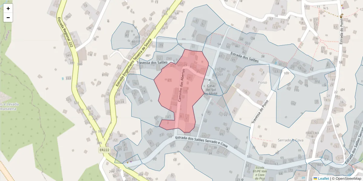 Mapa detalhado do código postal 9360-381 com limites, códigos postais vizinhos e agências dos correios