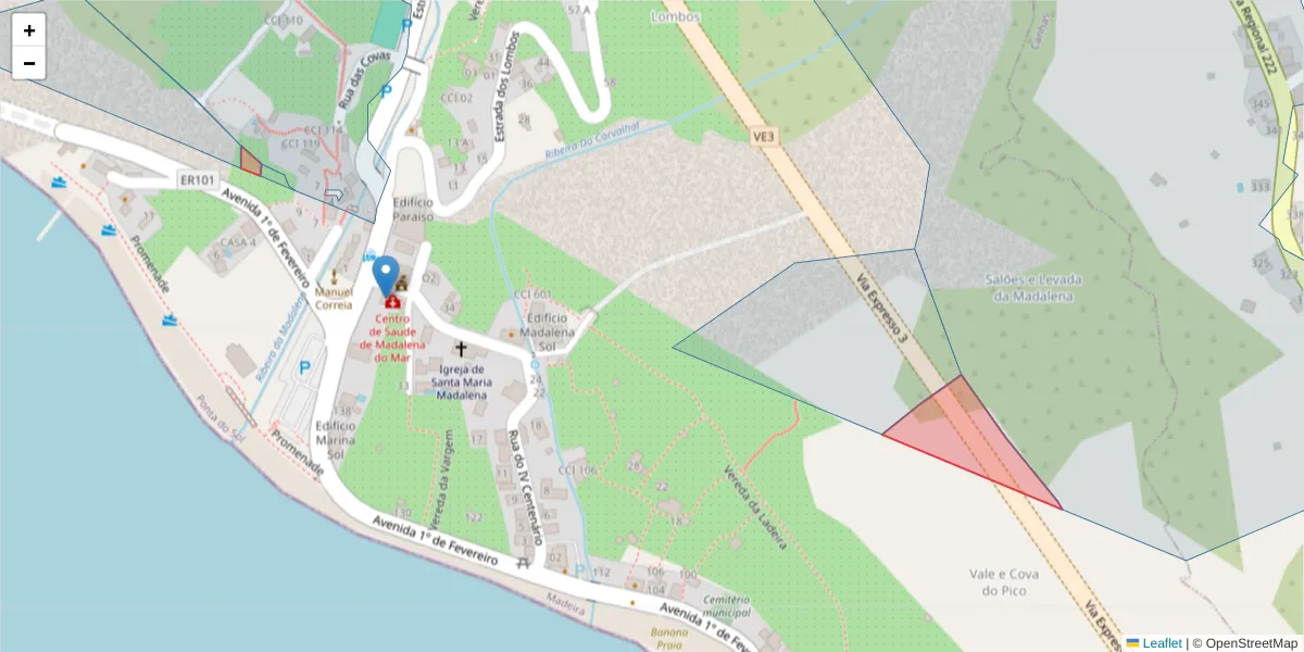 Mapa detalhado do código postal 9360-410 com limites, códigos postais vizinhos e agências dos correios