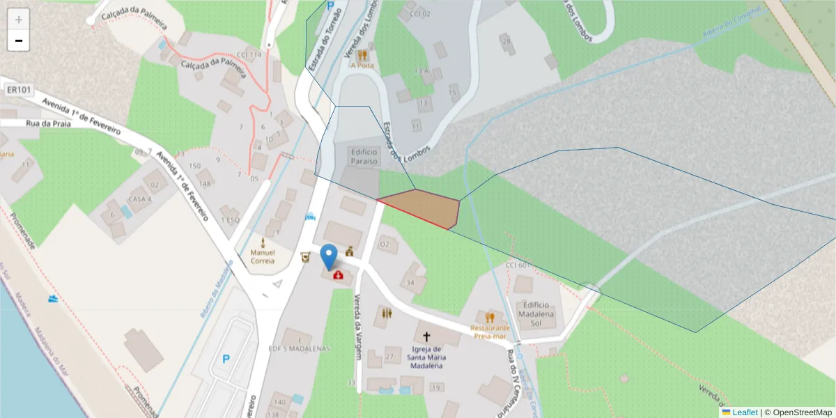 Mapa detalhado do código postal 9360-416 com limites, códigos postais vizinhos e agências dos correios