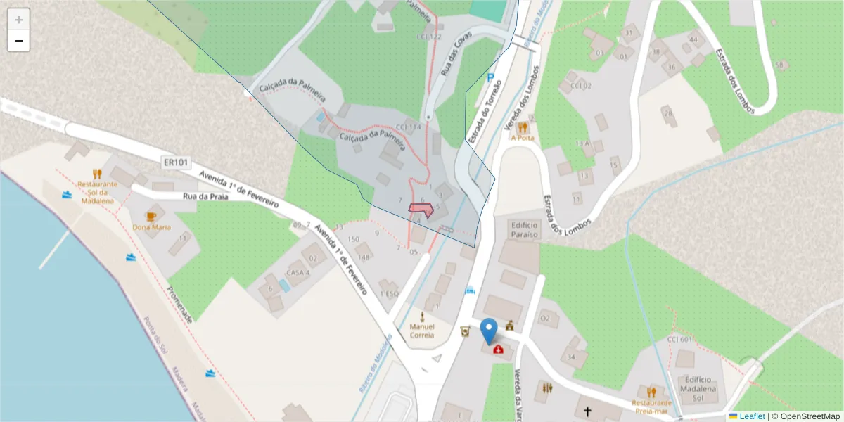 Mapa detalhado do código postal 9360-419 com limites, códigos postais vizinhos e agências dos correios