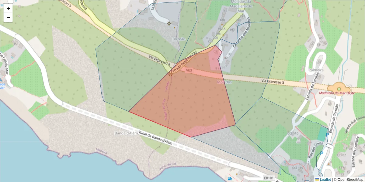 Mapa detalhado do código postal 9360-429 com limites, códigos postais vizinhos e agências dos correios