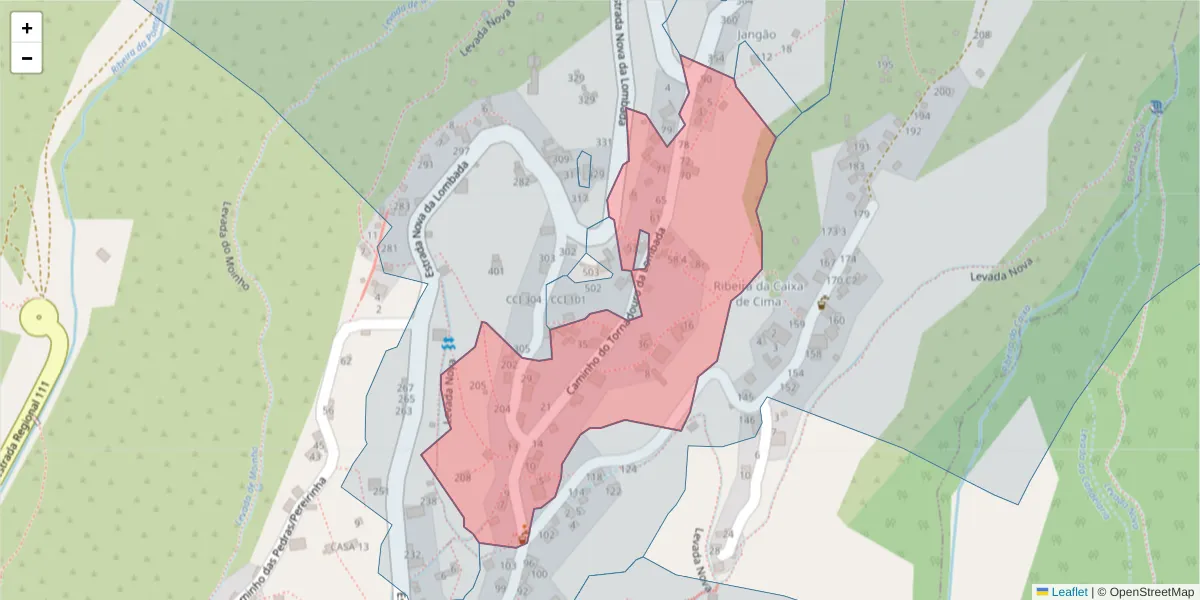Mapa detalhado do código postal 9360-521 com limites, códigos postais vizinhos e agências dos correios