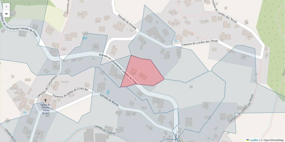 Mapa detalhado do código postal 9360-534 com limites, códigos postais vizinhos e agências dos correios
