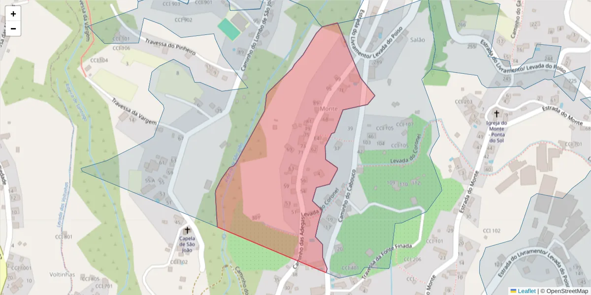Mapa detalhado do código postal 9360-551 com limites, códigos postais vizinhos e agências dos correios