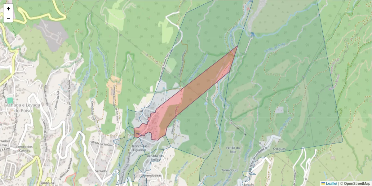 Mapa detalhado do código postal 9360-552 com limites, códigos postais vizinhos e agências dos correios