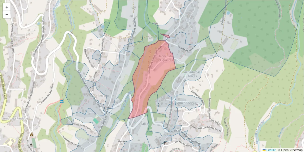 Mapa detalhado do código postal 9360-554 com limites, códigos postais vizinhos e agências dos correios